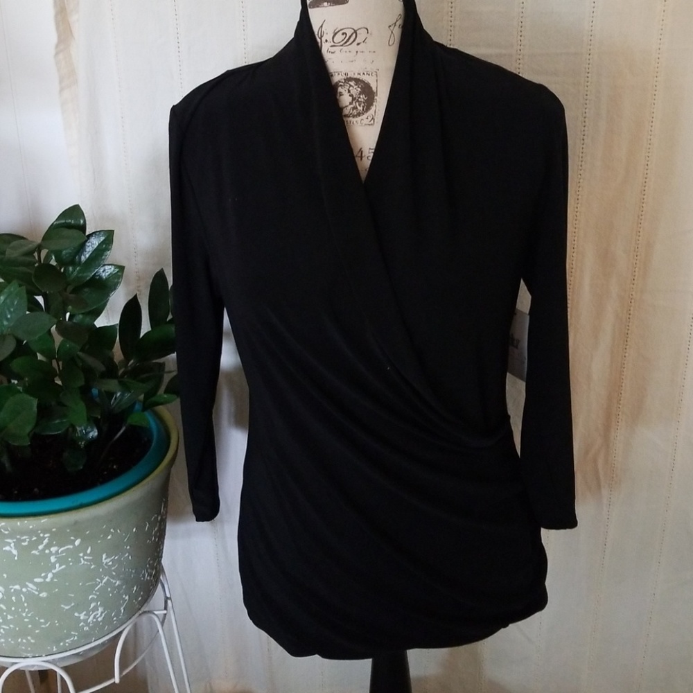 Black Front Drape Blouse